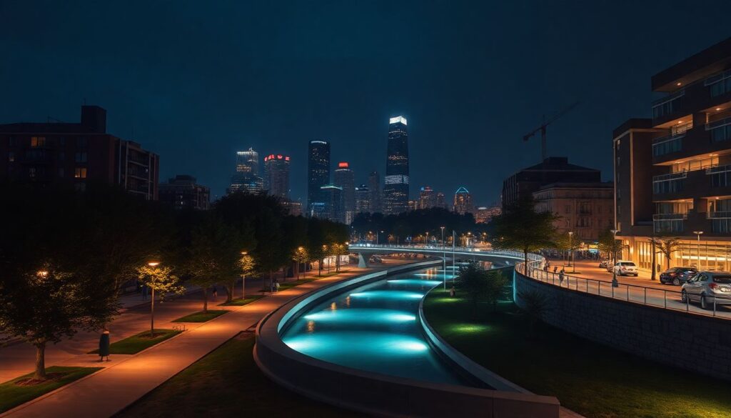 Световые решения для ночной городской среды - иллюстрация