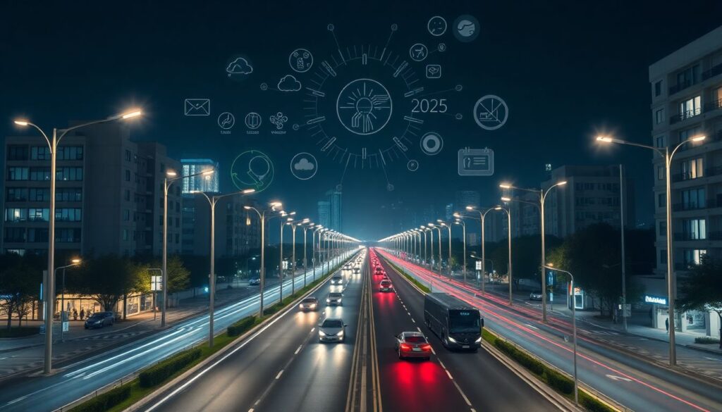 Световые решения для ночной городской среды - иллюстрация