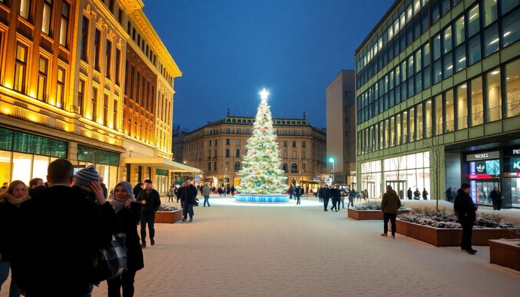 Зимние городские площади: дизайн и функциональность - иллюстрация
