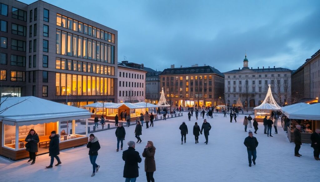 Зимние городские площади: дизайн и функциональность - иллюстрация