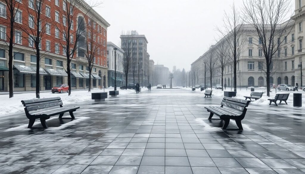 Зимние городские площади: дизайн и функциональность - иллюстрация